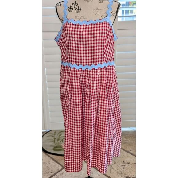 Bloomchic Red Gingham Dress with Blue Trim Size 1X (14-16) NWT - Picture 6 of 9